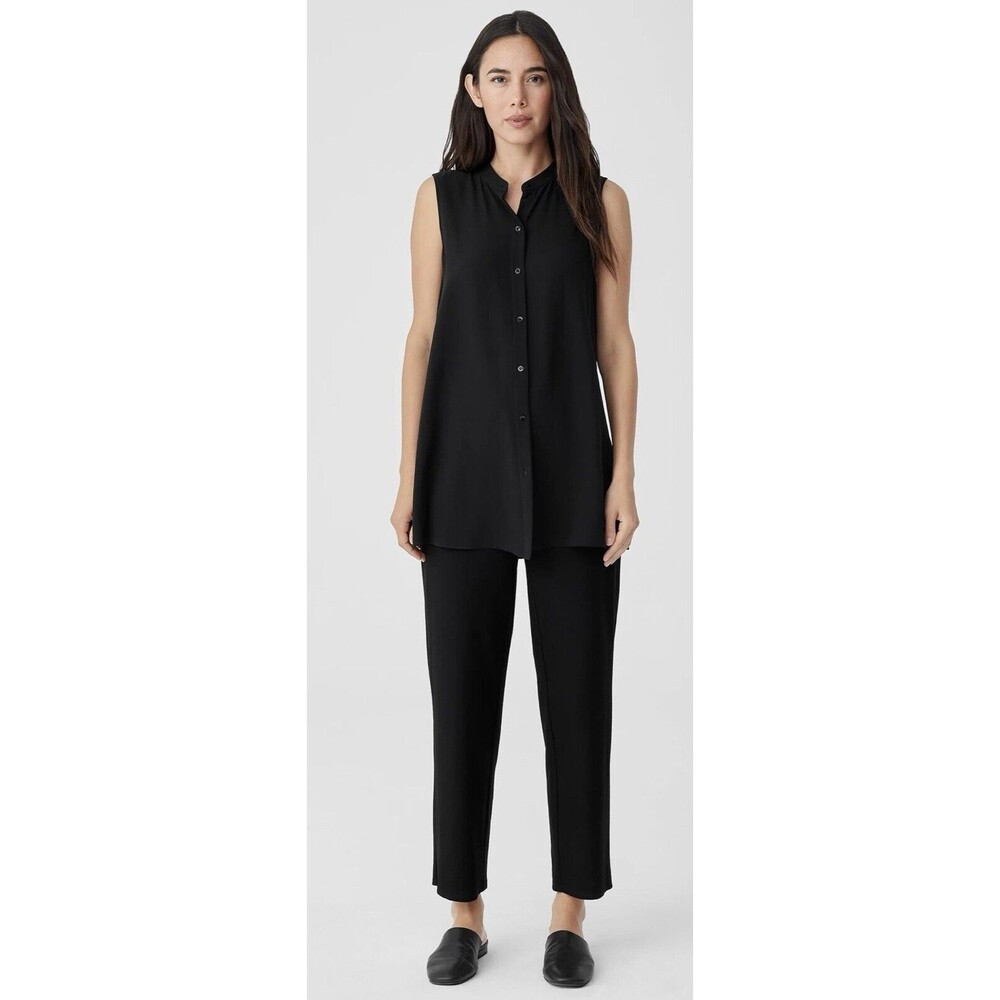Eileen Fisher Size 10 Washable Stretch Crepe Straight Pants Italian Fabric